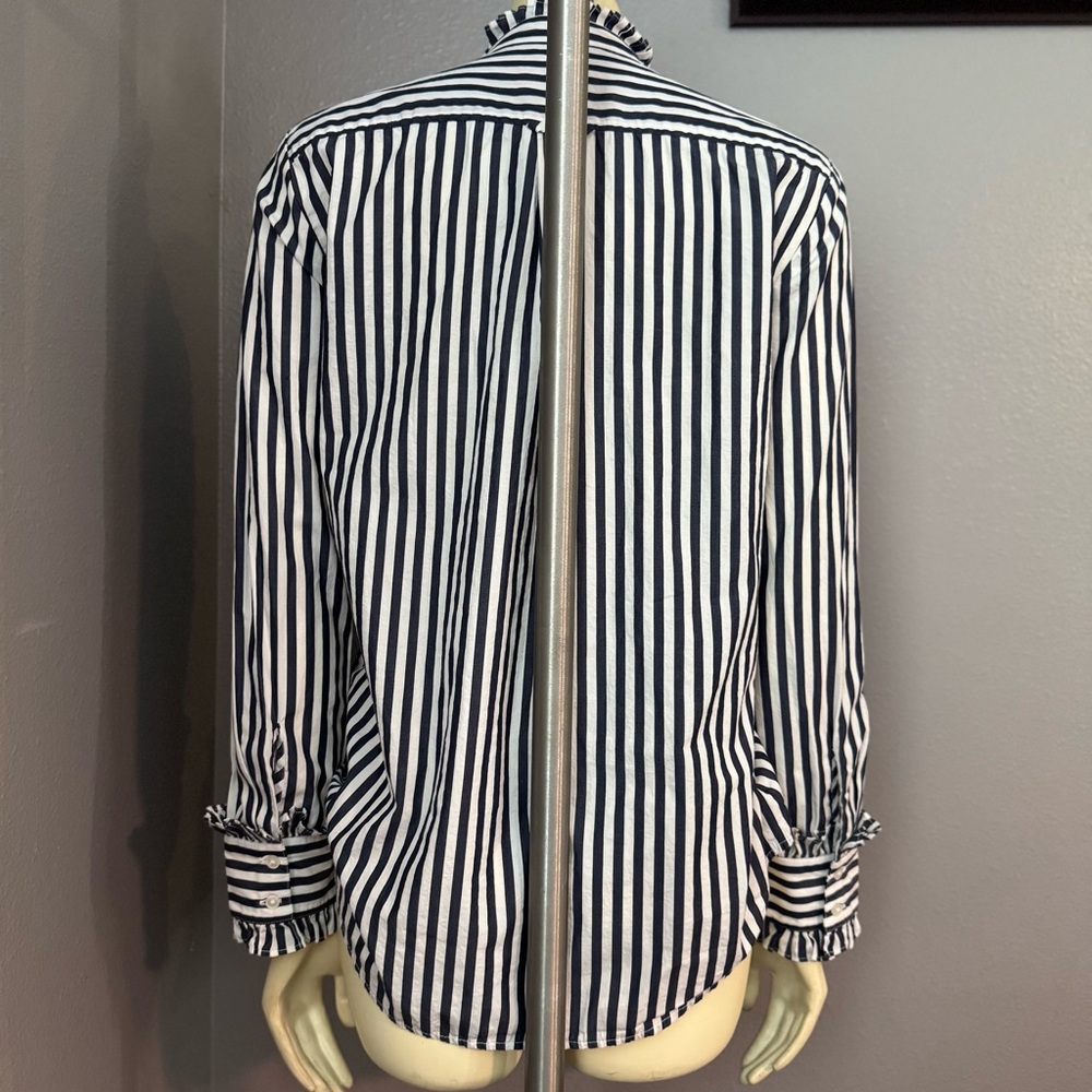 Ruffle-trim tuxedo shirt in stripe - Picture 4 of 12
